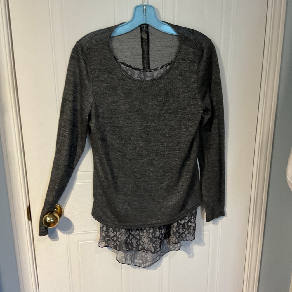 Denver Hayes Layered Top Womens M Grey Exc Chiffon Floral Marled 3AFFDHFH6